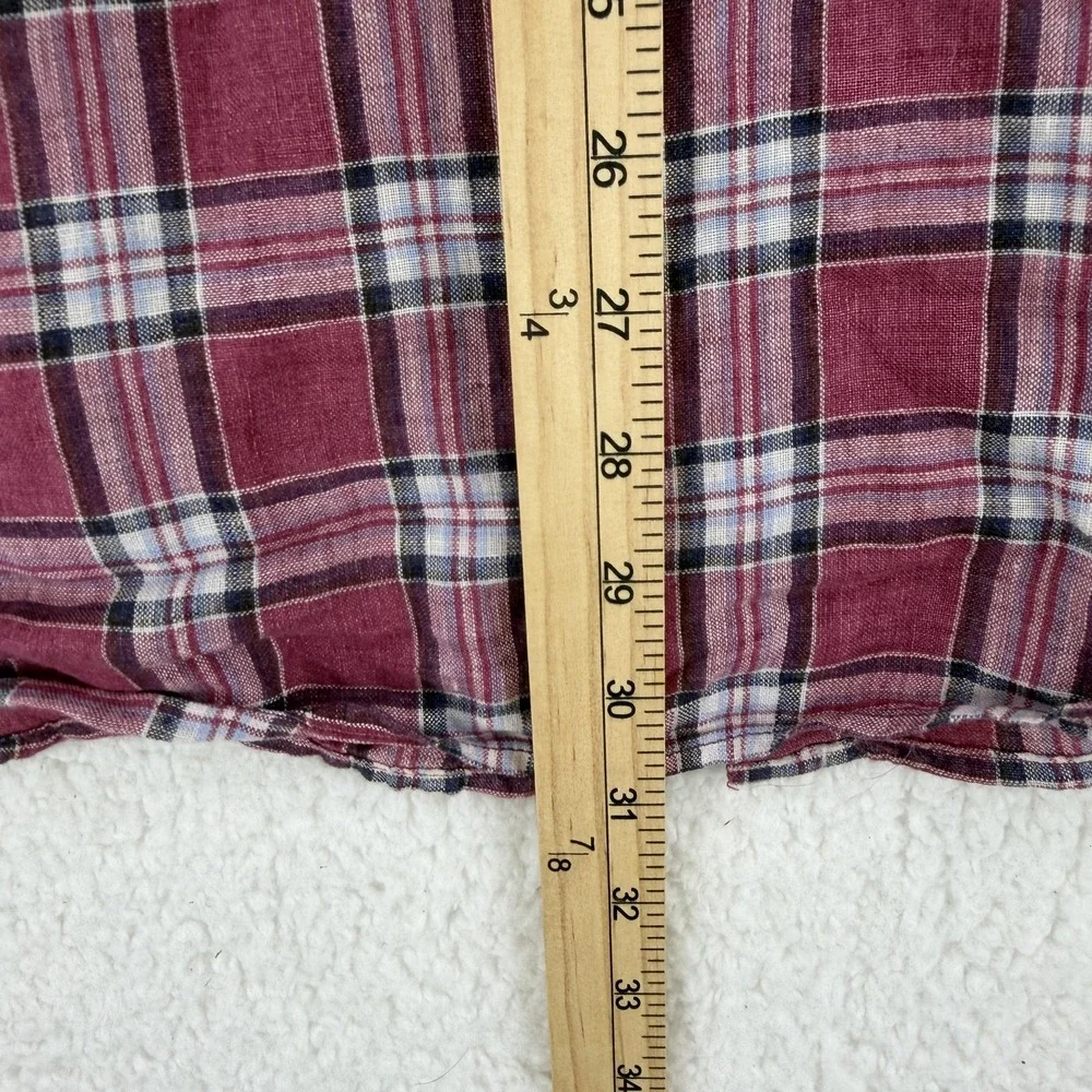 Banana Republic Shirt Mens Large Red Plaid‎ 100% Linen Camden Standard Fit